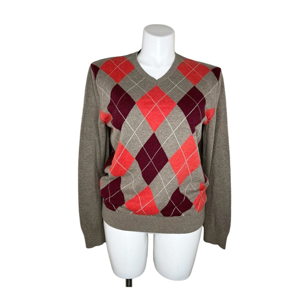 BANANA REPUBLIC V-Neck Argyle Print Pullover Sweater Size Large